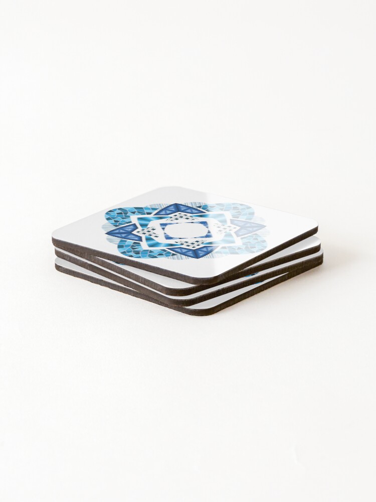 Thumbnail 4 of 5, Coasters (Set of 4), Blue Abstract Flower With Geometric Patterns designed and sold by DHTDesigns.