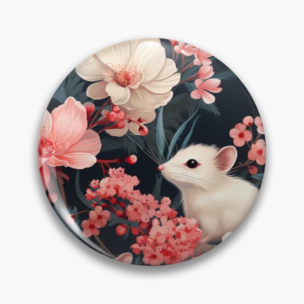 Aperçu de l'œuvre Baies d'hiver Souris blanche Floral Rose Bleu Imprimé créée et vendue par FoxTreeDesign.