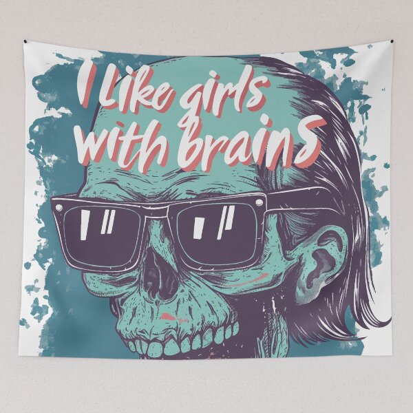 Item preview, Vintage 90s Style I Like Girls With Brains, Zombie Likes Brains, Zombie Eating Brains, Zombie Humor, Halloween designed and sold by PrintShangri-La.