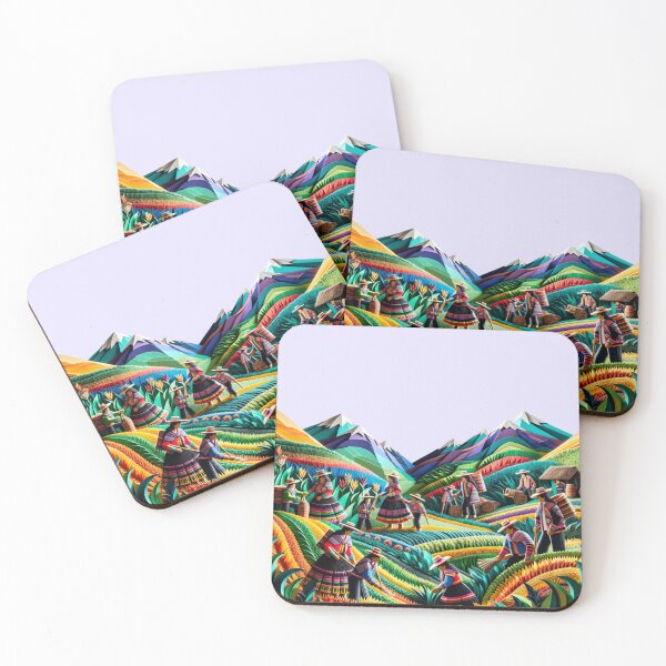 Item preview, Dynamic Artwork of Peruvian Family Harvesting Andes Fields Colorful Flowers designed and sold by ARVA-Digital.