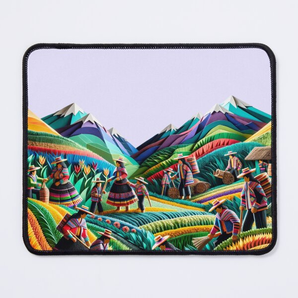 Item preview, Dynamic Artwork of Peruvian Family Harvesting Andes Fields Colorful Flowers designed and sold by ARVA-Digital.