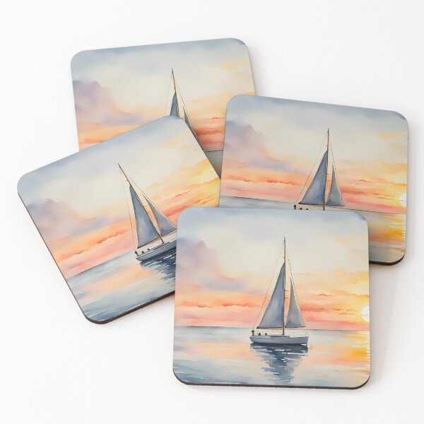 Item preview, A Lone Yacht at Sunrise - Coastal Scenes designed and sold by Country-Artist.