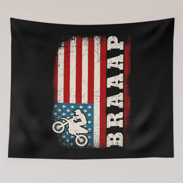 Item preview, Braaap American USA Flag Vintage Dirt Bike Rider Motocross designed and sold by MobyStickers.