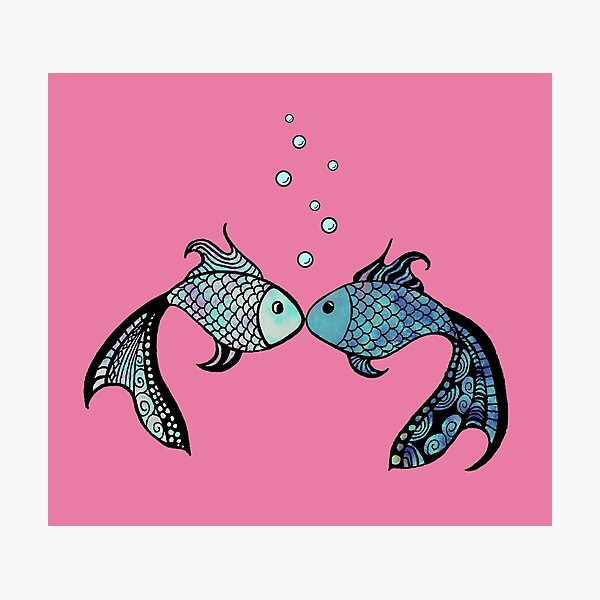 Pair of Kissing Fish on Pink Background Photographic Print