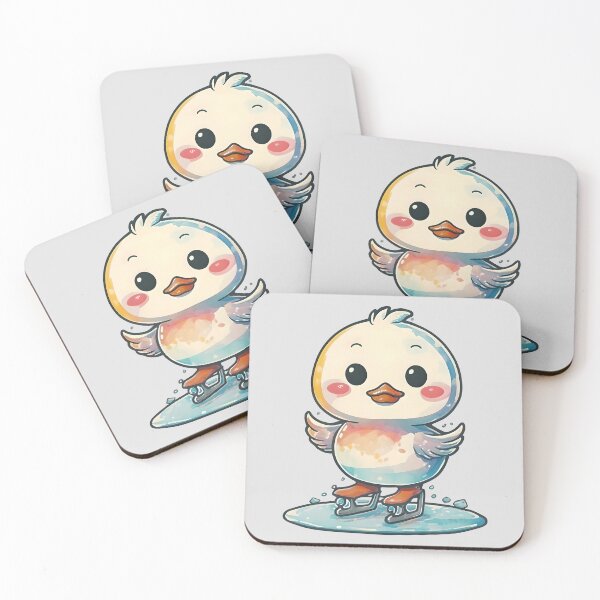 Item preview, Watercolor duck ice skating cute kawai designed and sold by ChataMaroon.