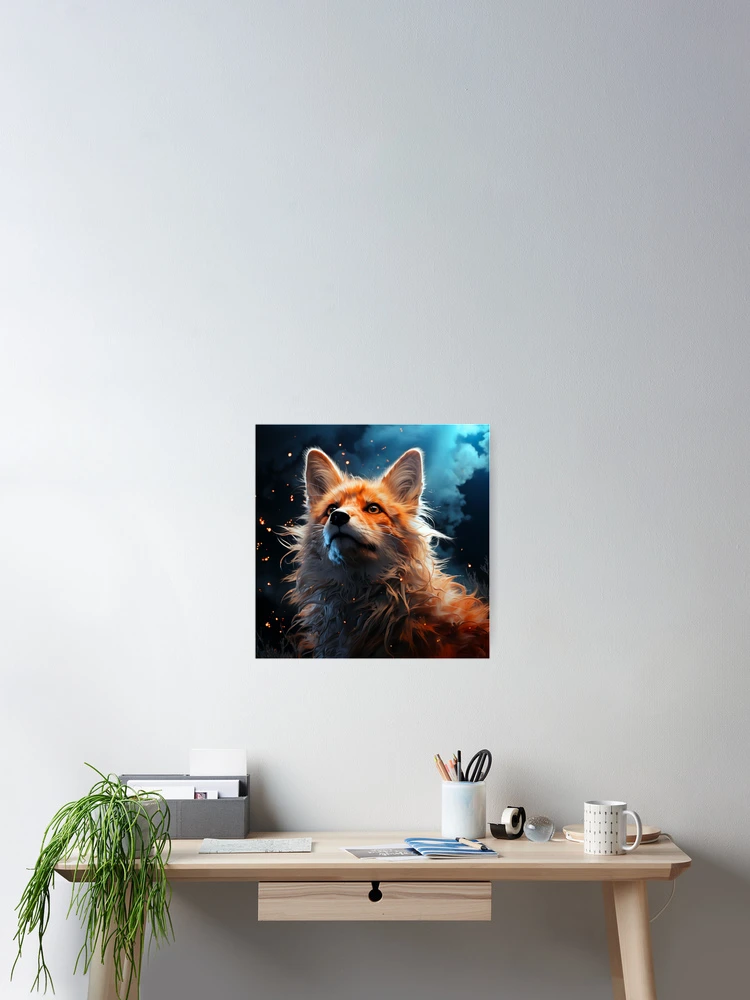 Thumbnail 2 of 3, Poster, Ethereal Fire Fox Portrait designed and sold by FoxTreeDesign.