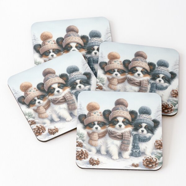 Item preview, Papillon Puppies in Winter Hats and Snow designed and sold by Animals-on-me.