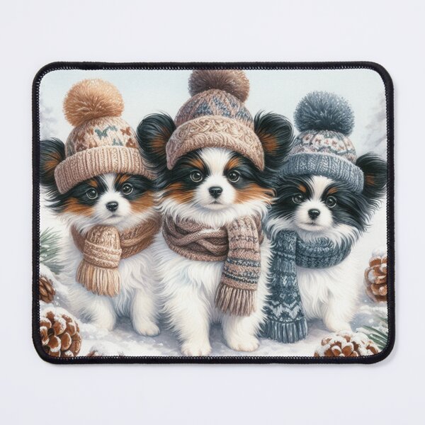 Item preview, Papillon Puppies in Winter Hats and Snow designed and sold by Animals-on-me.