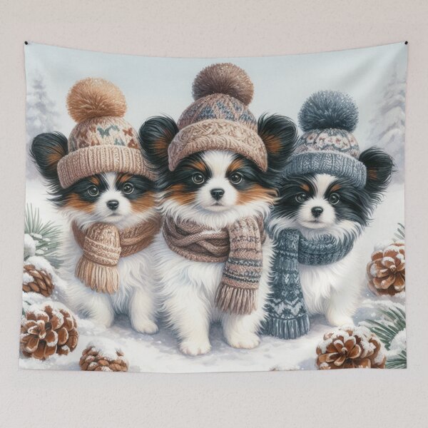 Item preview, Papillon Puppies in Winter Hats and Snow designed and sold by Animals-on-me.