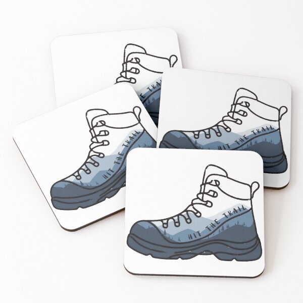 Item preview, Hit the trail shoe line art minimalist blue mountain landscape designed and sold by OutdoorMemories.