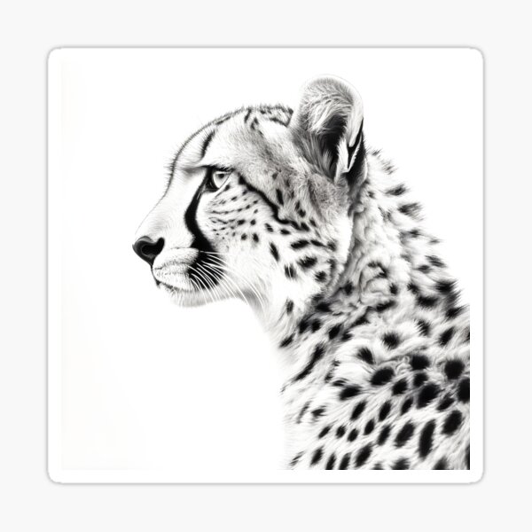 Pencil drawn Cheetah High Quality Black and White Design Sticker