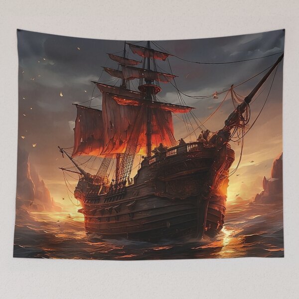 Item preview, Barco pirata al atardecer - Arte digital designed and sold by SnoopyTF.