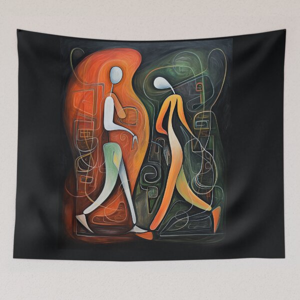 Item preview, Abstract Painting of an Active Couple on a Dark Background  designed and sold by MaryFiore.