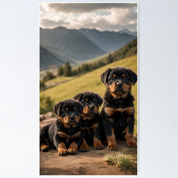 Aperçu de l'œuvre Chiots rottweiler dans les montagnes créée et vendue par Proren.