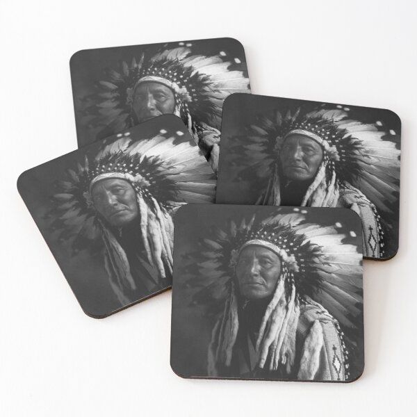 Item preview, Blackfeet Native American tribe Chief In Full Headdress, 1912 black and white portrait photograph designed and sold by Jéanpaul  Ferro.