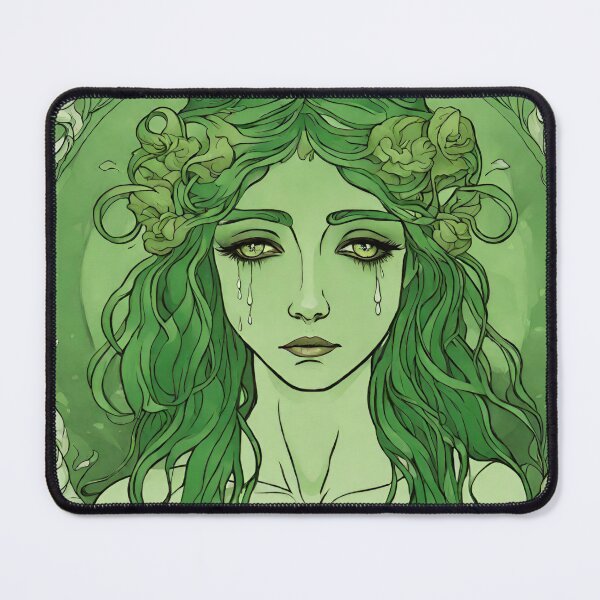 Item preview, Crying Sad Green Woman Goddess Art Nouveau designed and sold by GoddessNouveau.