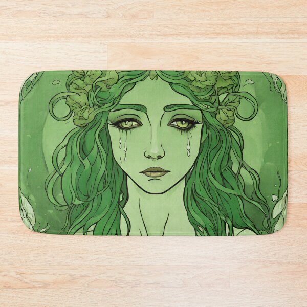 Item preview, Crying Sad Green Woman Goddess Art Nouveau designed and sold by GoddessNouveau.
