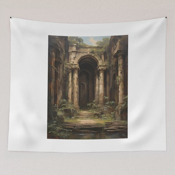 Item preview, Ancient ruins in the jungle, vintage oil painting designed and sold by CreativeSparkzz.