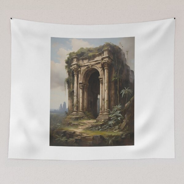Item preview, Ancient ruins in the jungle, vintage oil painting designed and sold by CreativeSparkzz.