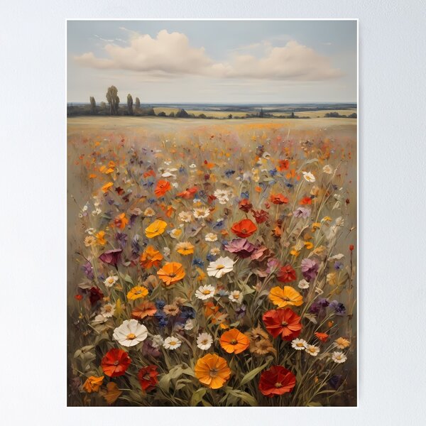 Item preview, A meadow with colorful wildflowers, vintage oil painting designed and sold by CreativeSparkzz.