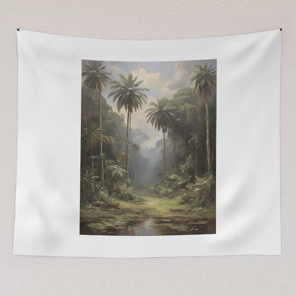 Item preview, A subtropical rainforest with beautiful trees, vintage oil painting designed and sold by CreativeSparkzz.