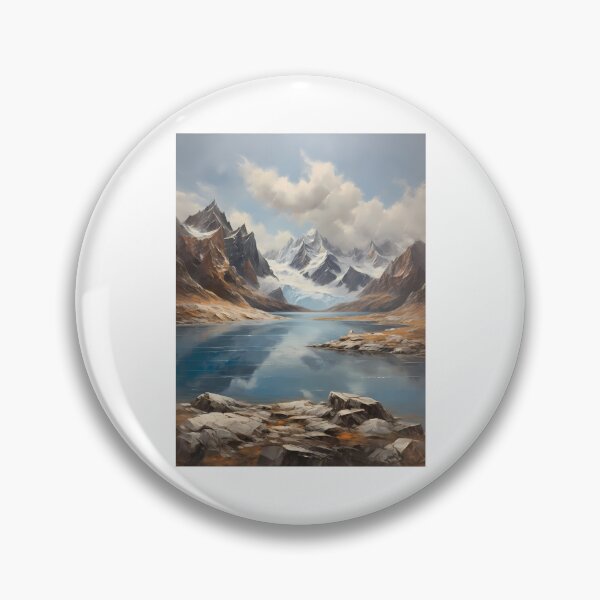 Item preview, A beautiful mountain lake with snow-capped peaks, vintage oil painting designed and sold by CreativeSparkzz.