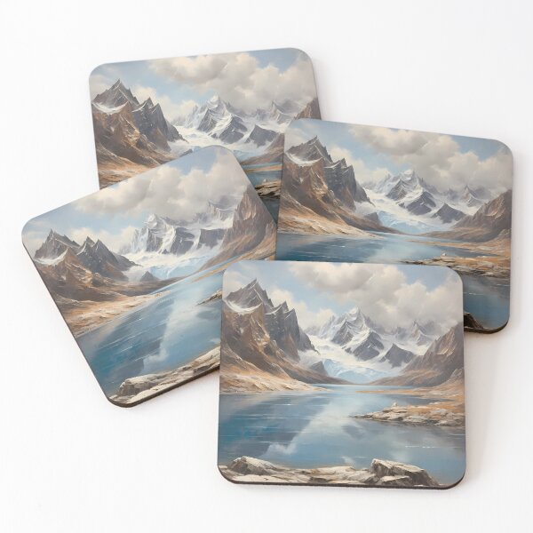 Item preview, A beautiful mountain lake with snow-capped peaks, vintage oil painting designed and sold by CreativeSparkzz.