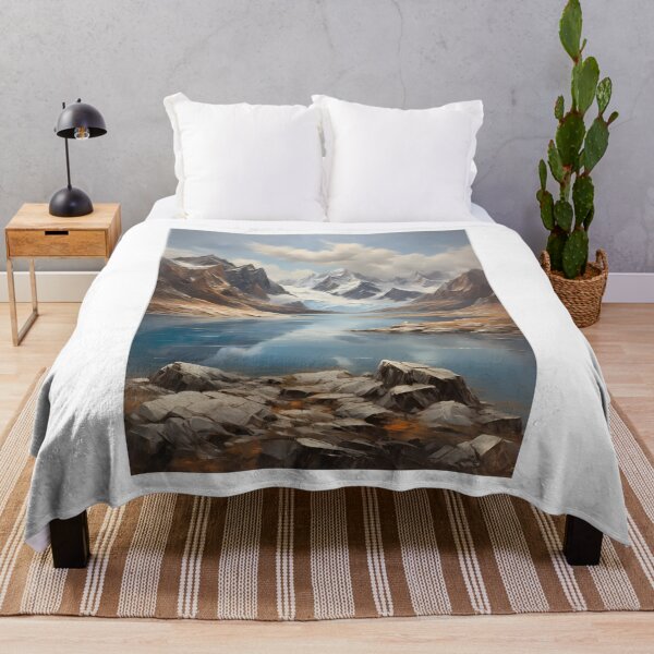 Item preview, A beautiful mountain lake with snow-capped peaks, vintage oil painting designed and sold by CreativeSparkzz.
