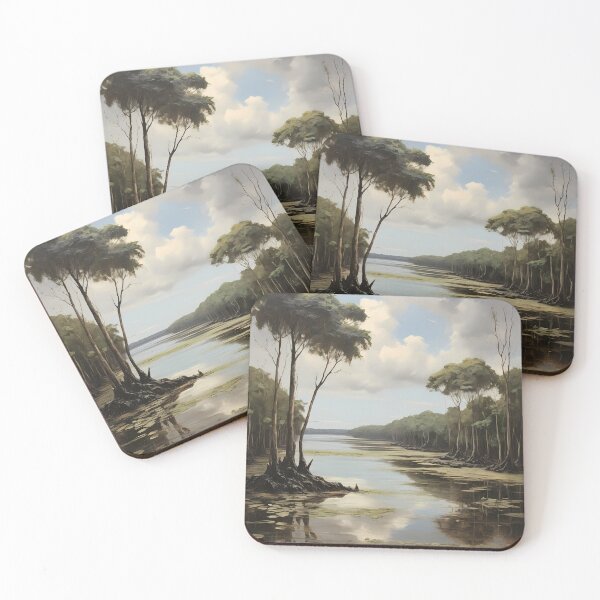 Item preview, A body of water in the mangrove forest, vintage oil painting designed and sold by CreativeSparkzz.