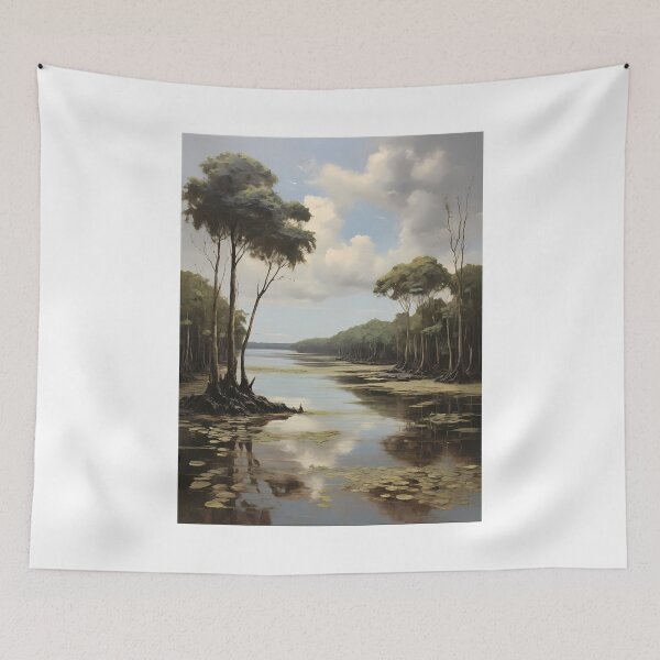 Item preview, A body of water in the mangrove forest, vintage oil painting designed and sold by CreativeSparkzz.