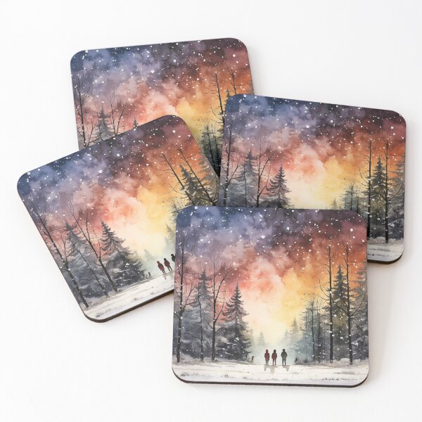 Item preview, Snowy Fellowship - Kids Standing Together In a Snowy Field - Winter Art - Watercolor Art designed and sold by CastleBySea.