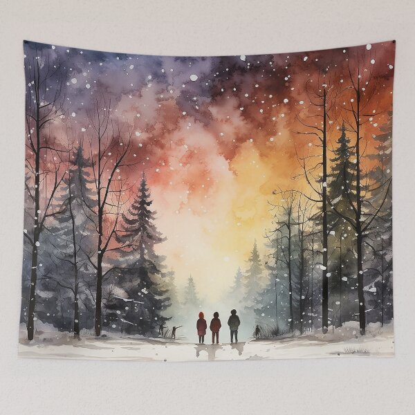 Item preview, Snowy Fellowship - Kids Standing Together In a Snowy Field - Winter Art - Watercolor Art designed and sold by CastleBySea.