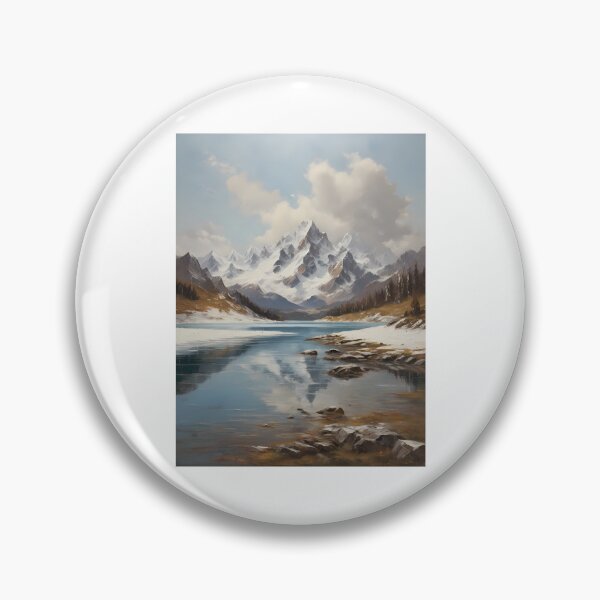 Item preview, A beautiful mountain lake with snow-capped peaks, vintage oil painting designed and sold by CreativeSparkzz.