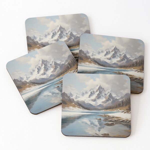 Item preview, A beautiful mountain lake with snow-capped peaks, vintage oil painting designed and sold by CreativeSparkzz.
