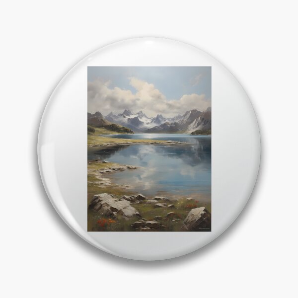 Item preview, A beautiful mountain lake with snow-capped peaks, vintage oil painting designed and sold by CreativeSparkzz.