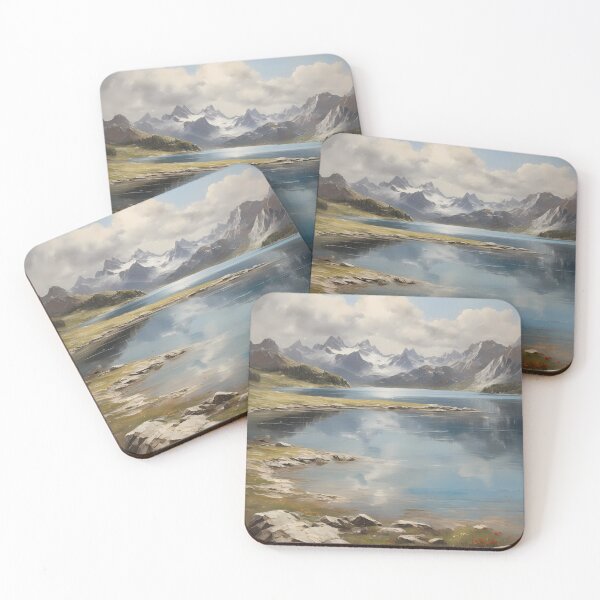 Item preview, A beautiful mountain lake with snow-capped peaks, vintage oil painting designed and sold by CreativeSparkzz.