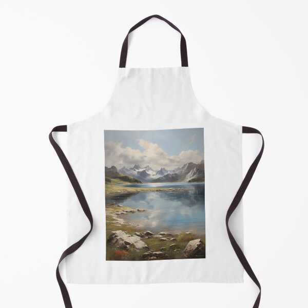 Item preview, A beautiful mountain lake with snow-capped peaks, vintage oil painting designed and sold by CreativeSparkzz.
