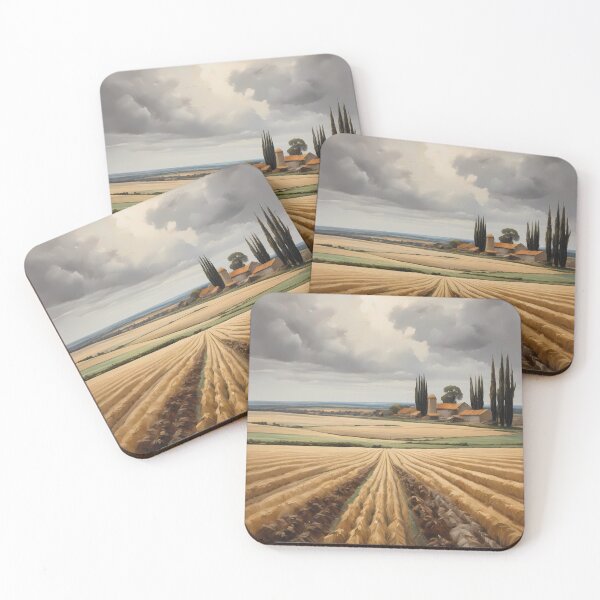 Item preview, A grain field in front of a beautiful farm, vintage oil painting designed and sold by CreativeSparkzz.