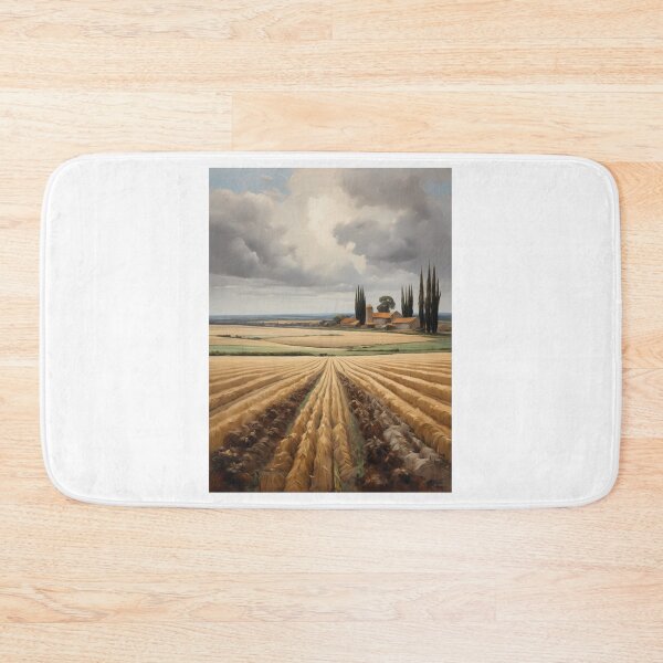 Item preview, A grain field in front of a beautiful farm, vintage oil painting designed and sold by CreativeSparkzz.