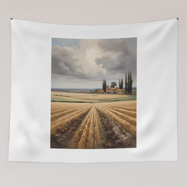 Item preview, A grain field in front of a beautiful farm, vintage oil painting designed and sold by CreativeSparkzz.