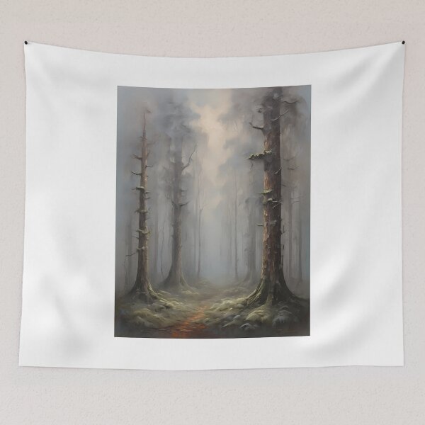 Item preview, A mystical forest in the fog, vintage oil painting designed and sold by CreativeSparkzz.