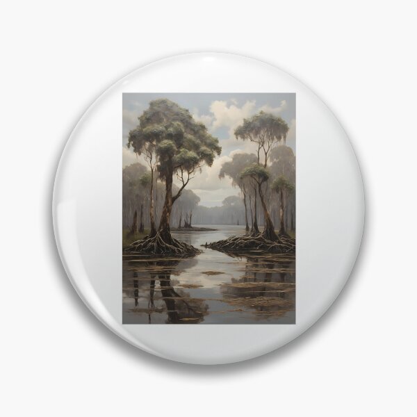 Item preview, A body of water in the mangrove forest, vintage oil painting designed and sold by CreativeSparkzz.