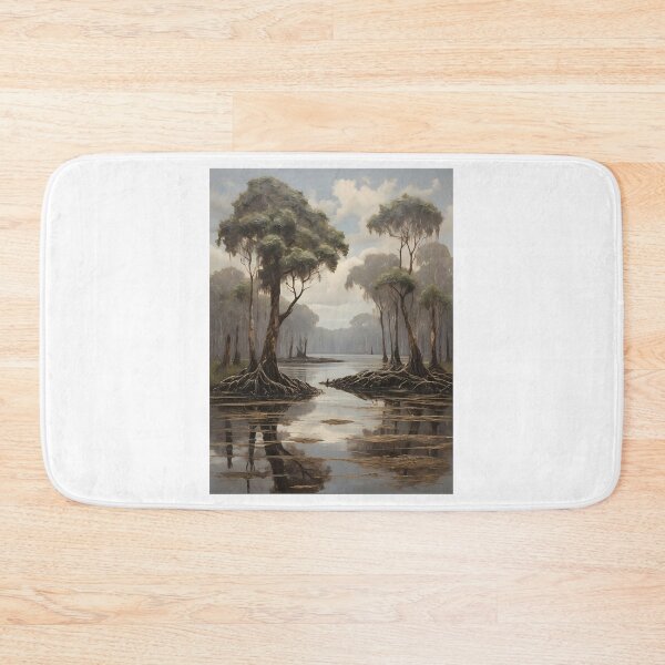 Item preview, A body of water in the mangrove forest, vintage oil painting designed and sold by CreativeSparkzz.