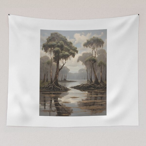 Item preview, A body of water in the mangrove forest, vintage oil painting designed and sold by CreativeSparkzz.