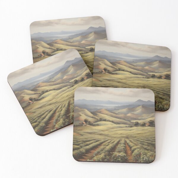 Item preview, A large tea plantation at sunrise, vintage oil painting designed and sold by CreativeSparkzz.