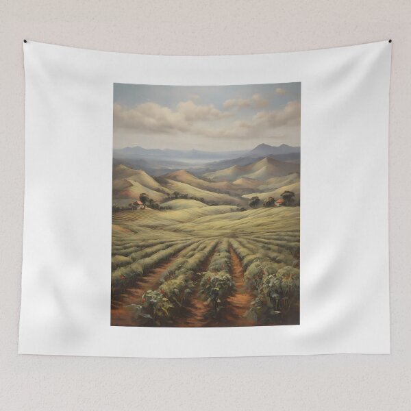Item preview, A large tea plantation at sunrise, vintage oil painting designed and sold by CreativeSparkzz.