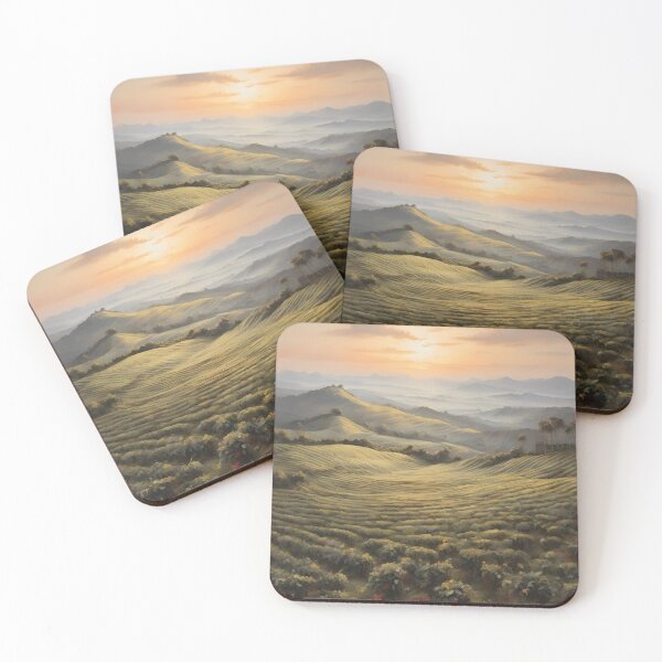 Item preview, A large tea plantation at sunrise, vintage oil painting designed and sold by CreativeSparkzz.