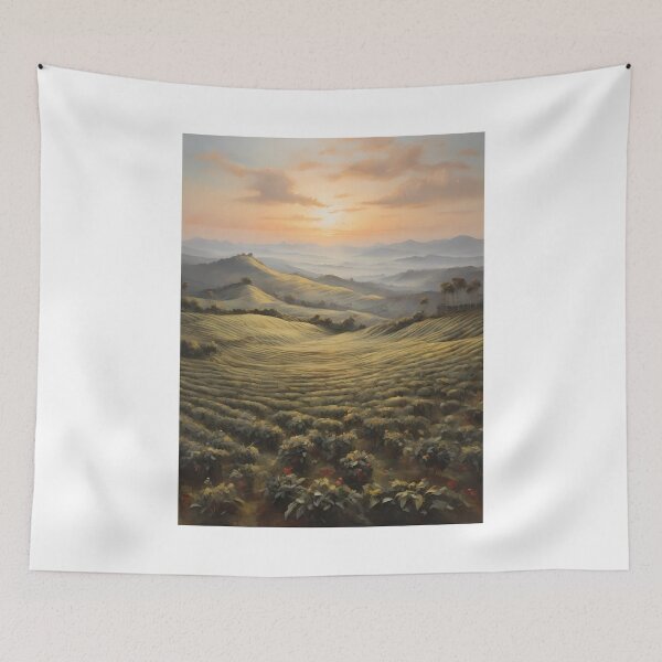 Item preview, A large tea plantation at sunrise, vintage oil painting designed and sold by CreativeSparkzz.