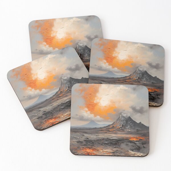Item preview, A volcanic eruption in a lava landscape, vintage oil painting designed and sold by CreativeSparkzz.