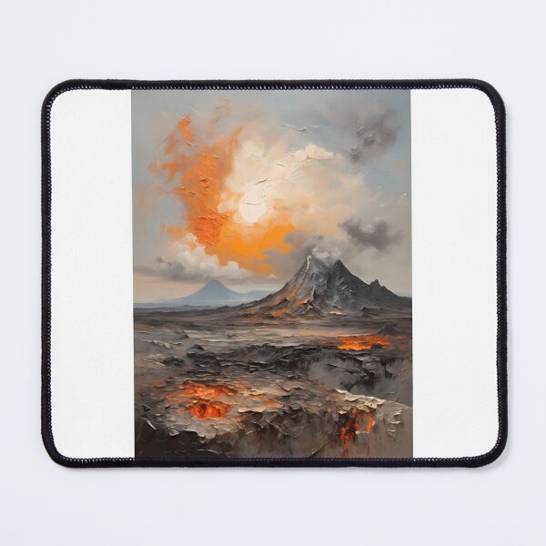 Item preview, A volcanic eruption in a lava landscape, vintage oil painting designed and sold by CreativeSparkzz.
